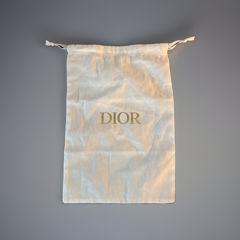Dior White/Gold Drawstring Logo Dustbag Pouch for Women Designer Solid